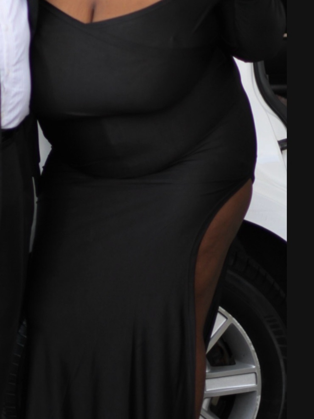 Black Long Sleeve Side-Slit Maxi Dress - Classic Evening Style